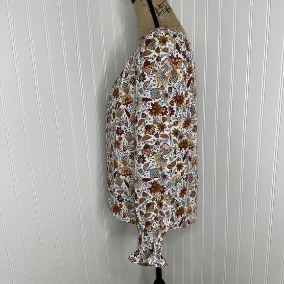 Loft Outlet Floral Blouse Sz S Elastic Cuff Fall Peasant Prairie Cottagecore - Picture 4 of 13
